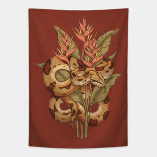 Boa Constrictor with Tropical Blooms Tapestry