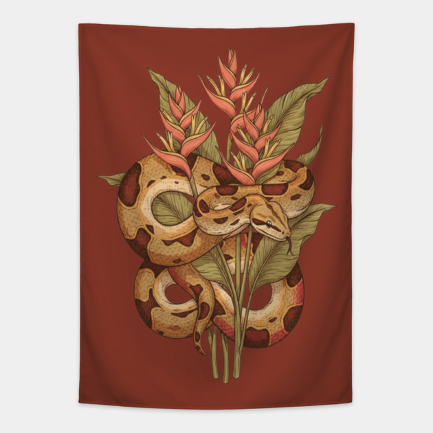 Boa Constrictor with Tropical Blooms Tapestry by BirdsnStuff