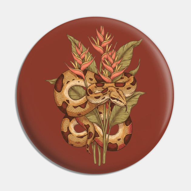 Boa Constrictor with Tropical Blooms Pin by BirdsnStuff