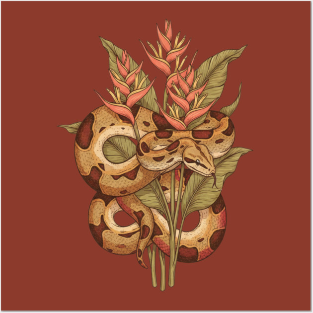 Boa Constrictor with Tropical Blooms Wall Art by BirdsnStuff