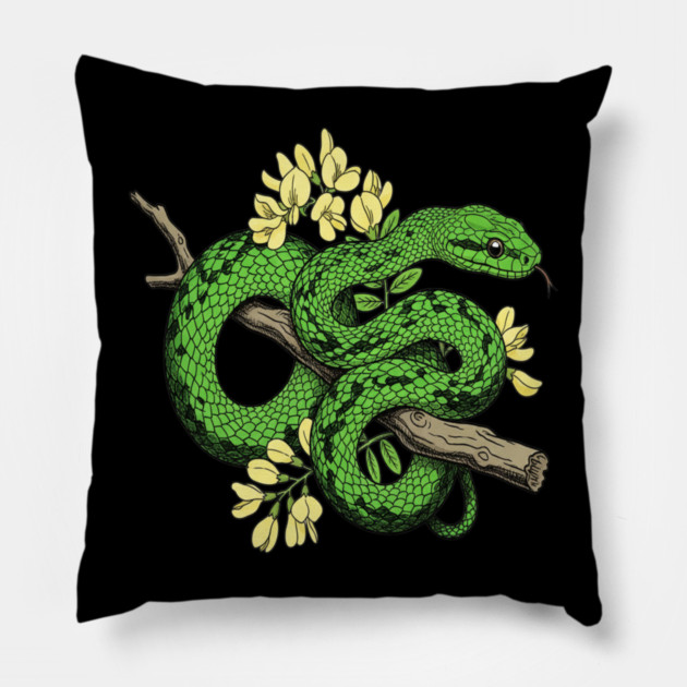Boomslang with Yellow Acacia Blooms Pillow by BirdsnStuff
