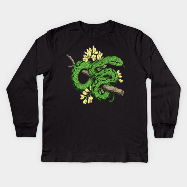 Boomslang with Yellow Acacia Blooms Kids Long Sleeve T-Shirt by BirdsnStuff