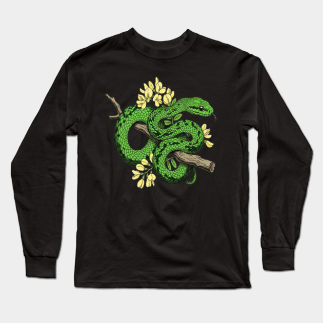 Boomslang with Yellow Acacia Blooms Long Sleeve T-Shirt by BirdsnStuff