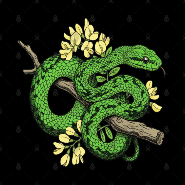 Boomslang with Yellow Acacia Blooms by BirdsnStuff