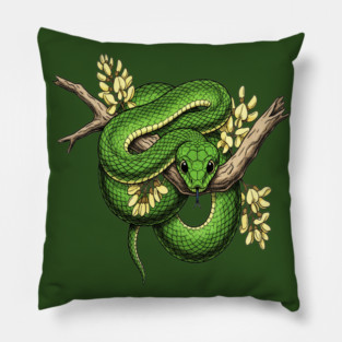 Green Boomslang with Yellow Blossoms Pillow