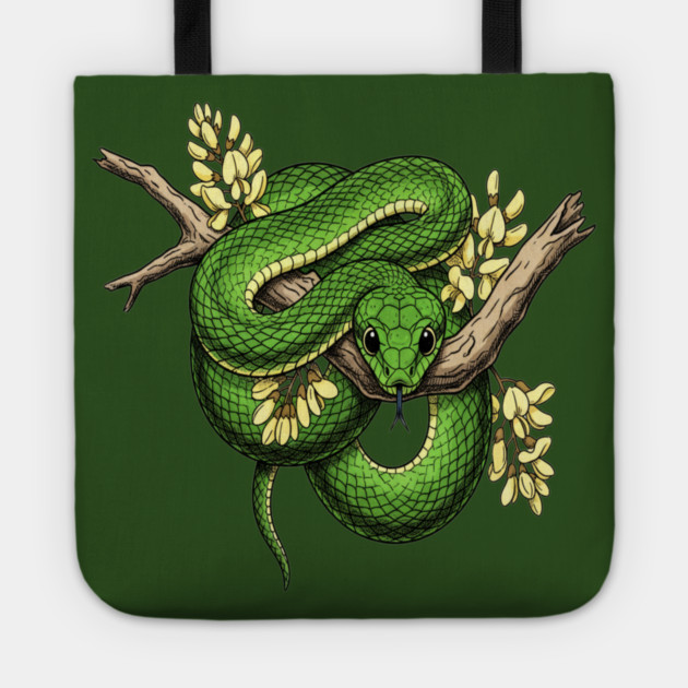 Green Boomslang with Yellow Blossoms Tote by BirdsnStuff