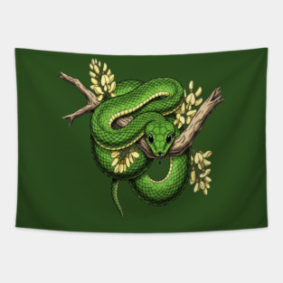 Green Boomslang with Yellow Blossoms Tapestry