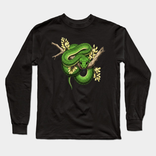 Green Boomslang with Yellow Blossoms Long Sleeve T-Shirt by BirdsnStuff