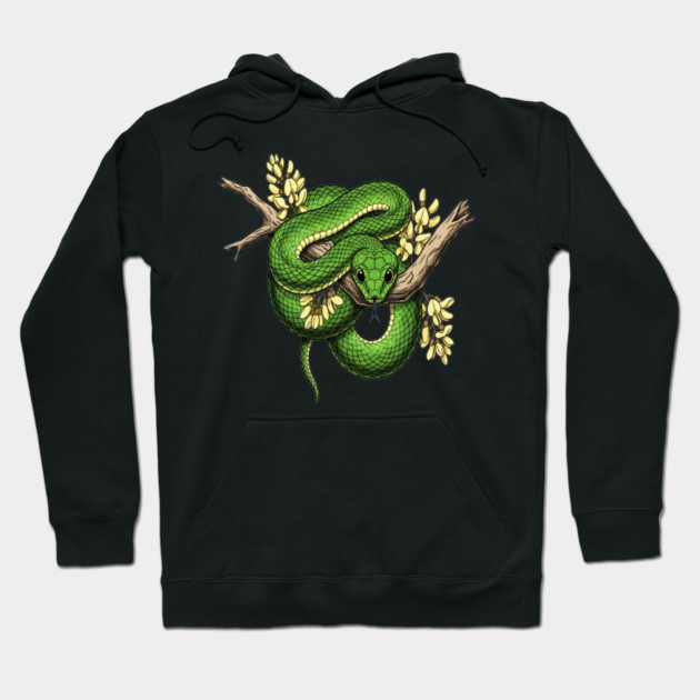 Green Boomslang with Yellow Blossoms Hoodie by BirdsnStuff