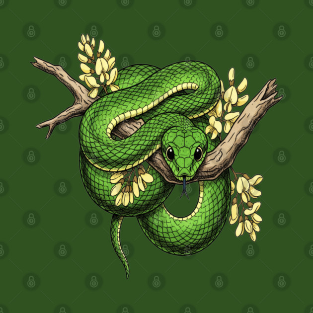 Green Boomslang with Yellow Blossoms by BirdsnStuff