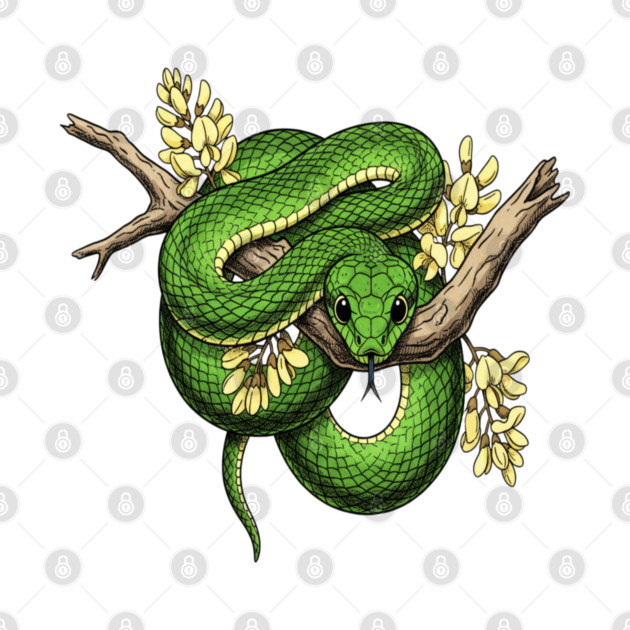 Green Boomslang with Yellow Blossoms by BirdsnStuff