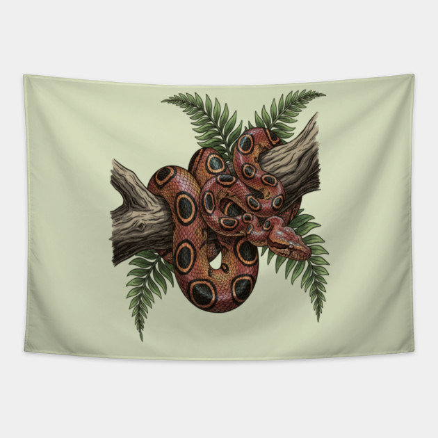 Rainbow Boa with Tropical Ferns Tapestry by BirdsnStuff
