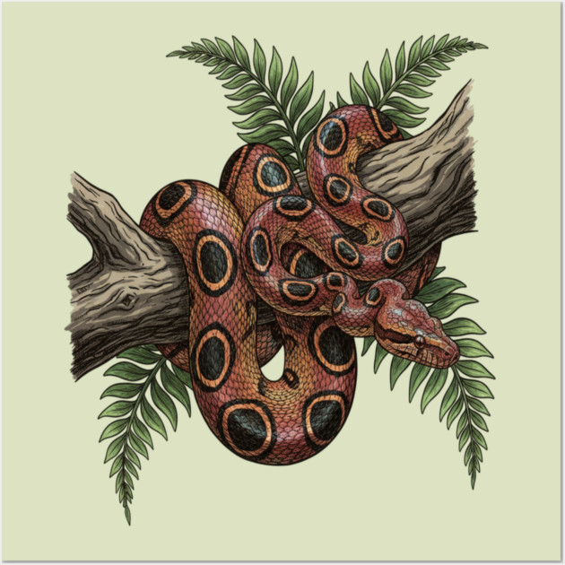 Rainbow Boa with Tropical Ferns Wall Art by BirdsnStuff