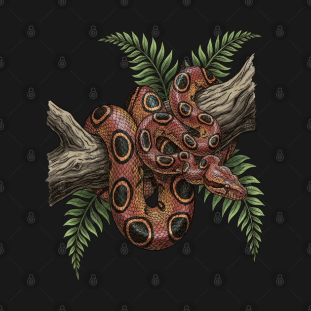 Rainbow Boa with Tropical Ferns by BirdsnStuff