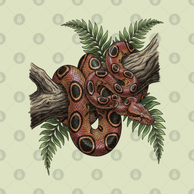 Rainbow Boa with Tropical Ferns by BirdsnStuff