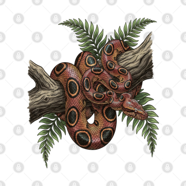 Rainbow Boa with Tropical Ferns by BirdsnStuff