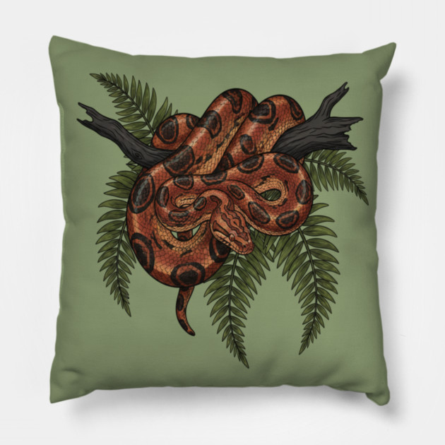 Rainbow Boa with Deep Jungle Ferns Pillow by BirdsnStuff