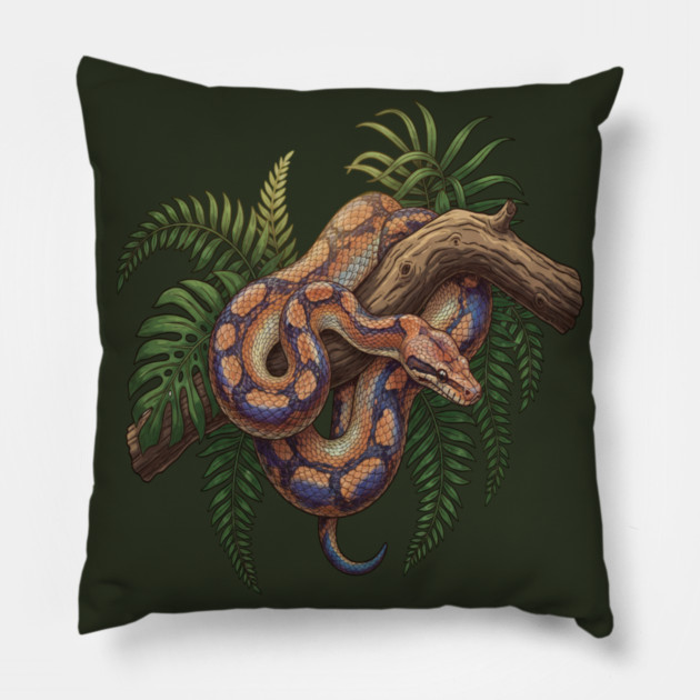 Iridescent Rainbow Boa with Ferns Pillow by BirdsnStuff