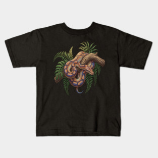 Iridescent Rainbow Boa with Ferns Kids T-Shirt