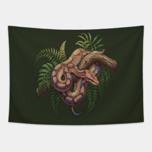 Iridescent Rainbow Boa with Ferns Tapestry