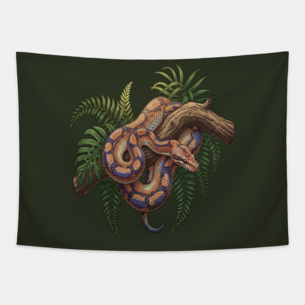 Iridescent Rainbow Boa with Ferns Tapestry by BirdsnStuff