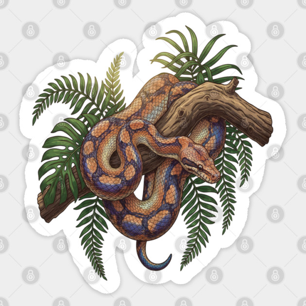 Iridescent Rainbow Boa with Ferns Sticker by BirdsnStuff