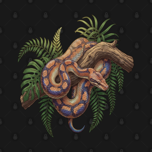 Iridescent Rainbow Boa with Ferns by BirdsnStuff