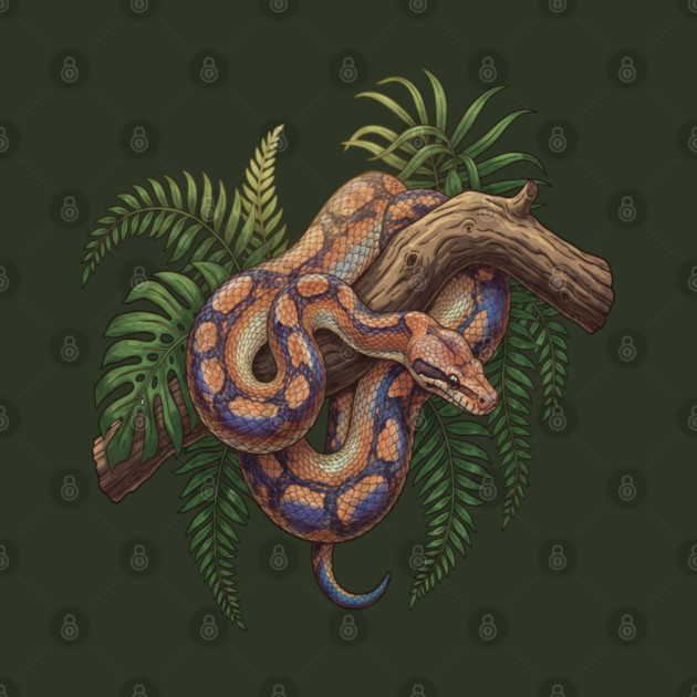 Iridescent Rainbow Boa with Ferns by BirdsnStuff