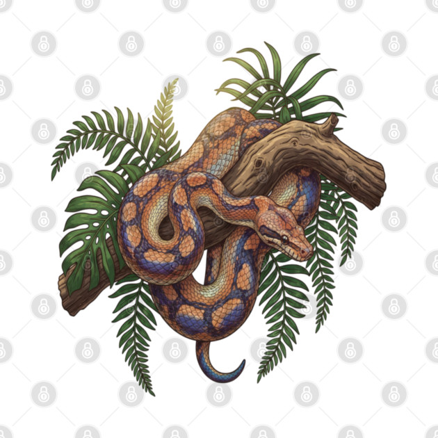 Iridescent Rainbow Boa with Ferns by BirdsnStuff