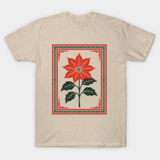Nordic Poinsettia Christmas Minimal Style T-Shirt