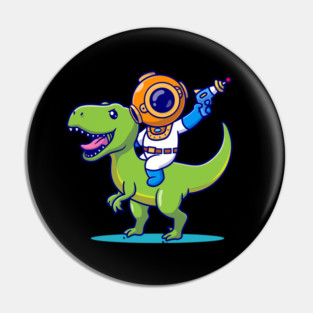 Astronaut Riding Dinosaur with Ray Gun – Funny Sci-Fi Adventure Design Pin