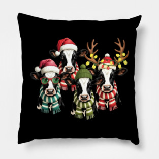 Cow Reindeer Hat Santa Christmas Lights Funny Cow Christmas Pillow