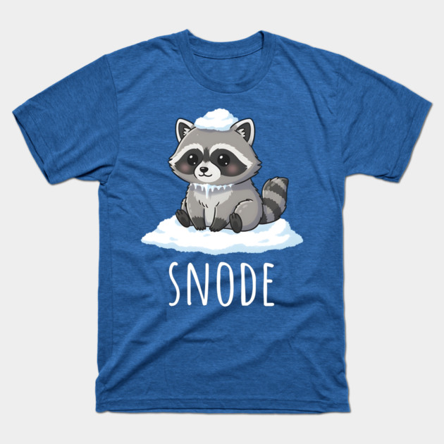 Adorable little snowed-on raccoon saying "snode" T-Shirt by Luxinda