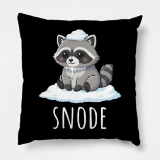 Adorable little snowed-on raccoon saying "snode" Pillow