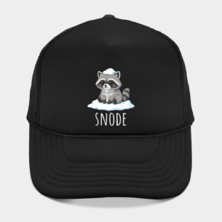 Adorable little snowed-on raccoon saying "snode" Hat