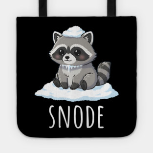 Adorable little snowed-on raccoon saying "snode" Tote