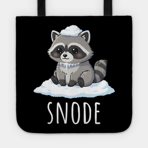Adorable little snowed-on raccoon saying "snode" Tote by Luxinda