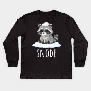 Adorable little snowed-on raccoon saying "snode" Kids Long Sleeve T-Shirt