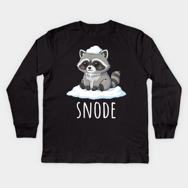 Adorable little snowed-on raccoon saying "snode" Kids Long Sleeve T-Shirt by Luxinda
