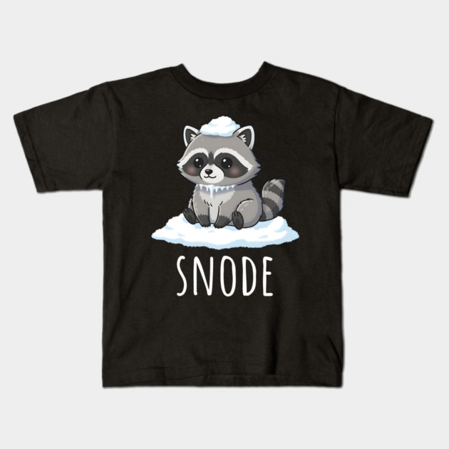 Adorable little snowed-on raccoon saying "snode" Kids T-Shirt by Luxinda
