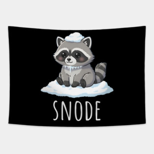 Adorable little snowed-on raccoon saying "snode" Tapestry