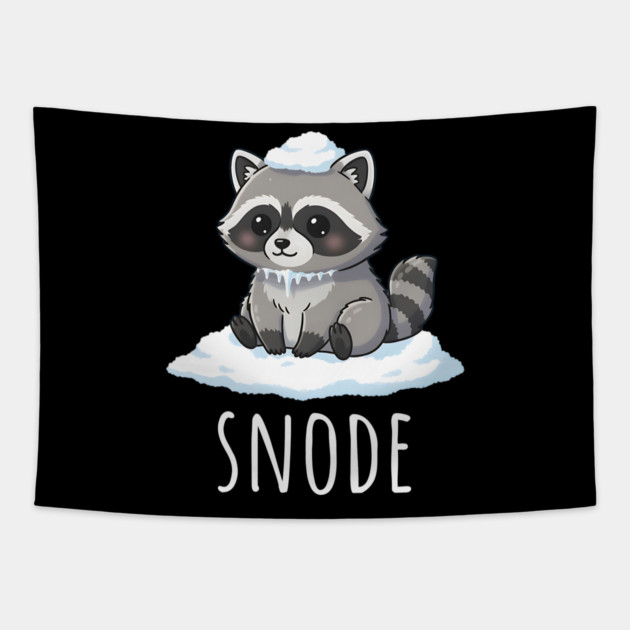 Adorable little snowed-on raccoon saying "snode" Tapestry by Luxinda