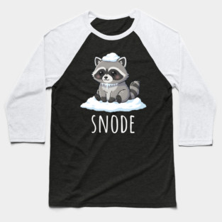 Adorable little snowed-on raccoon saying "snode" Baseball T-Shirt