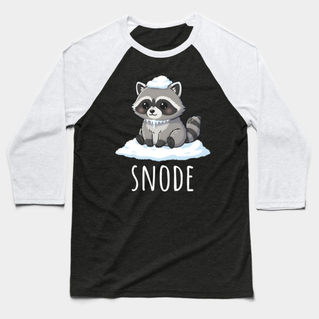 Adorable little snowed-on raccoon saying "snode" Baseball T-Shirt by Luxinda