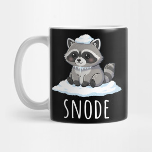 Adorable little snowed-on raccoon saying "snode" Mug