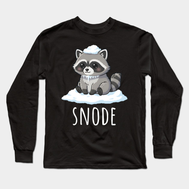 Adorable little snowed-on raccoon saying "snode" Long Sleeve T-Shirt by Luxinda