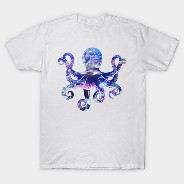 Octopus silhouette filled with colorful ocean life T-Shirt by Luxinda