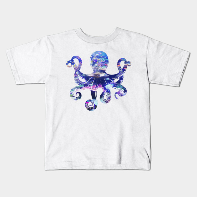 Octopus silhouette filled with colorful ocean life Kids T-Shirt by Luxinda