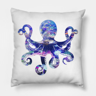 Octopus silhouette filled with colorful ocean life Pillow