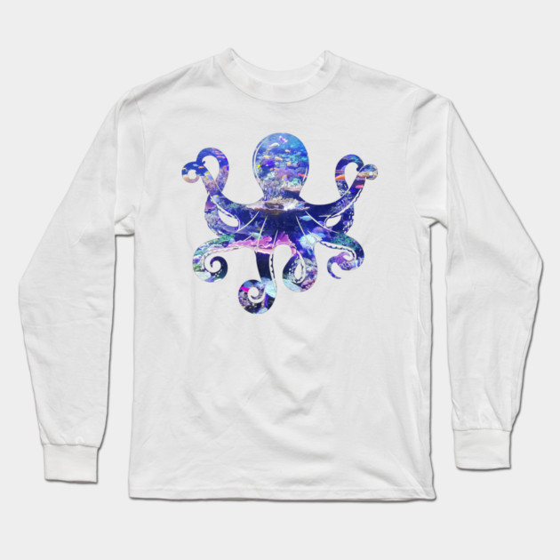 Octopus silhouette filled with colorful ocean life Long Sleeve T-Shirt by Luxinda